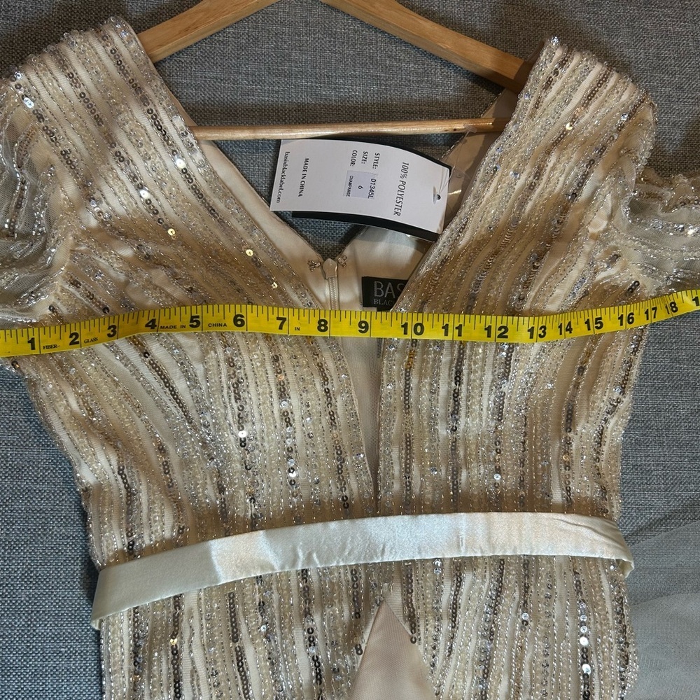 BASIX BLACK LABEL LONG SLEEVE SEQUINED GOWN IN CHAMPAGNE SIZE 6 - Picture 15 of 17